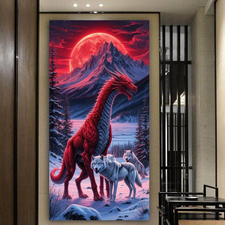 Mountain Dragon Wolf Large Size Diamond Painting New Collection Animals Diy Full Square Round Drill Rhinestone Embroidery Mosaic Cross Stitch Kits