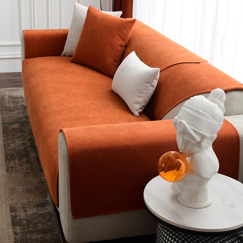 Light Luxury High-Grade Sofa Seat Cushion Four Seasons Universal Towel Cotton Fabrics Linen Cover Solid Color Full Covered Cover Summer Non-Slip