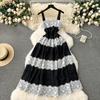 Stylish Lace Lace Color Contrast Patchwork Sexy Tube Top Strappy Dress Female French Small Dress Vacation Dress