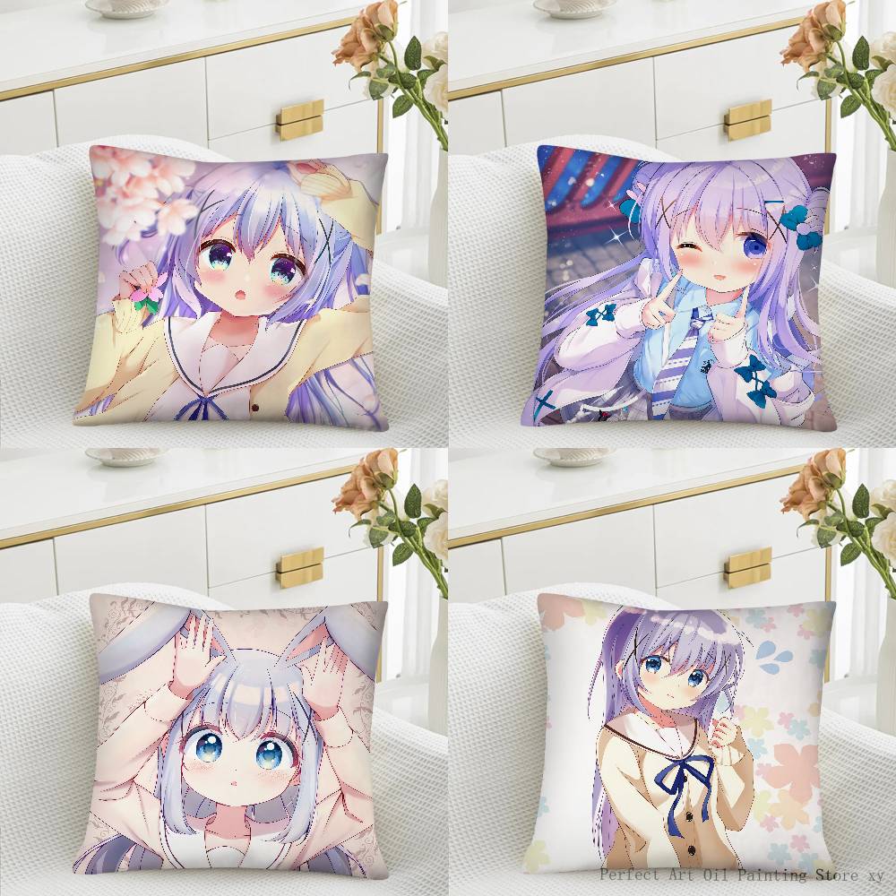 Anime Kafuu Chino Pillow Case Fashion Square Pillowcase Bedroom Sofa Room Ins Decoration Leisure