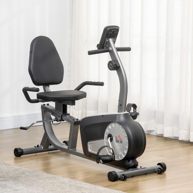 HOMCOM Semi-Recumbent Exercise Bike, Adjustable Seat, 8 Resistance Levels