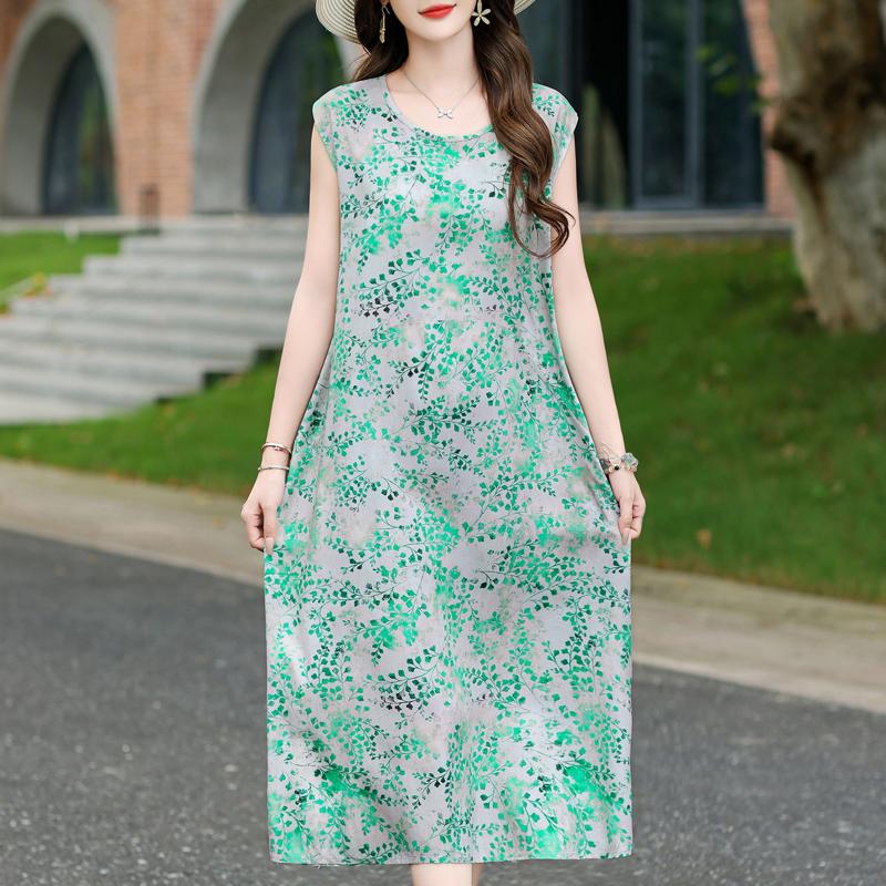 Robes Décontractées pour Femmes Été Vêtements Vintage Grande Taille Sans Manches Ample Robe Longue