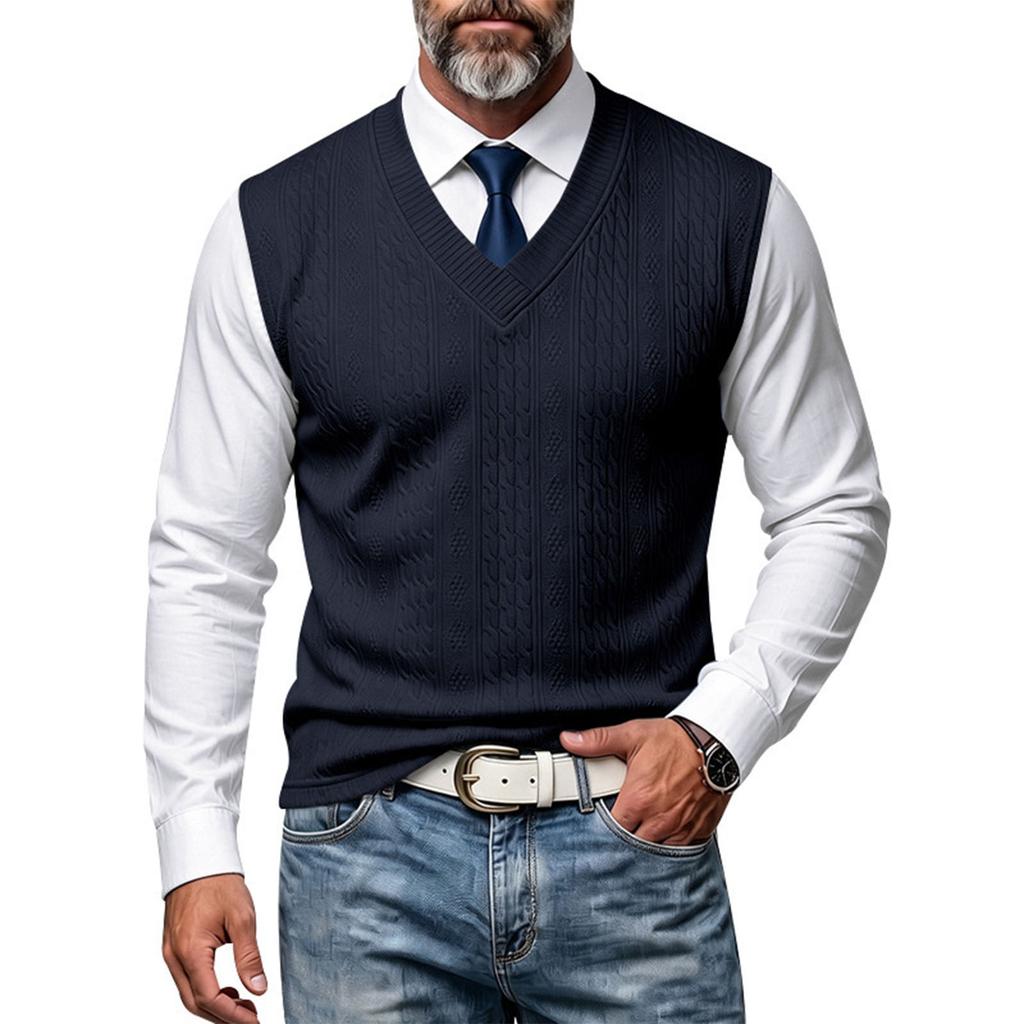 Gilet lavorato a maglia da uomo con scollo a V, Gilet senza maniche multicolor