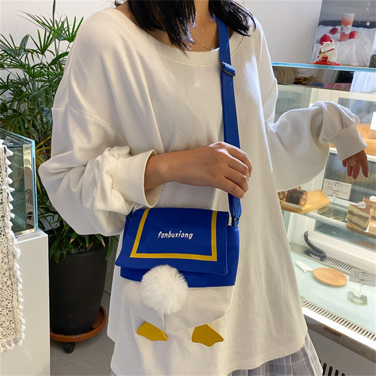 

Женская сумка через плечо, новая, симпатичная, с рисунком из мультфильма, одно плечо, холщовая сумка с куклой One Size синий