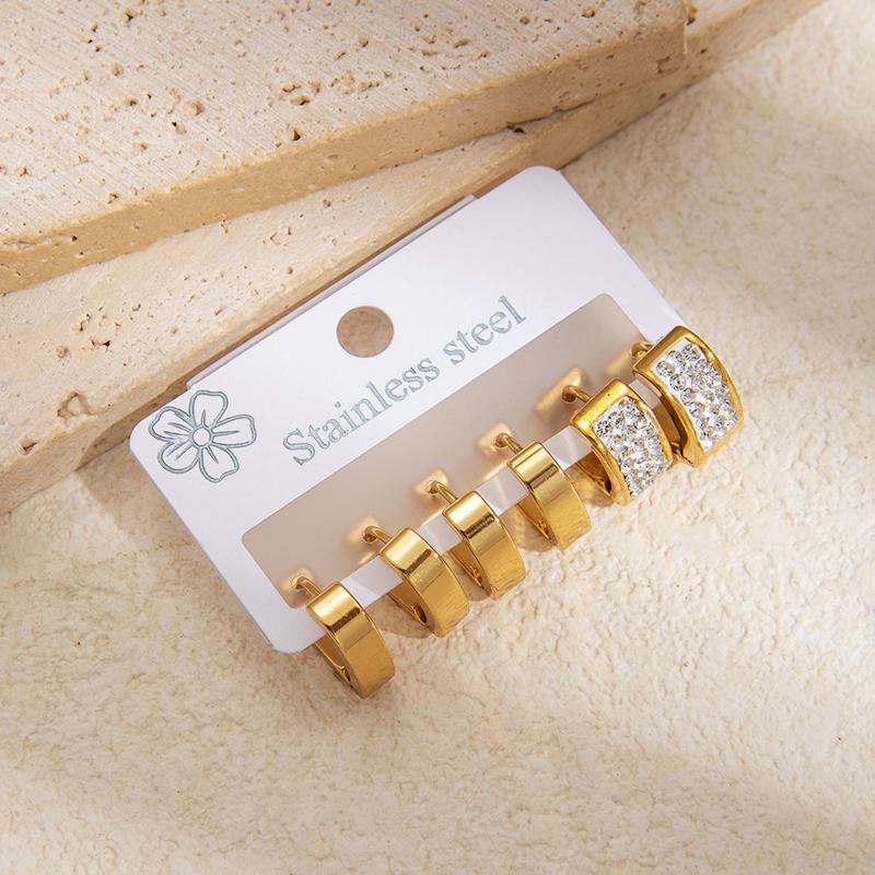 Stainless Steel Circular Zircon 6 Pieces Earrings For Women Men Temperament Simple Personality Jewelry Gifts Daily
