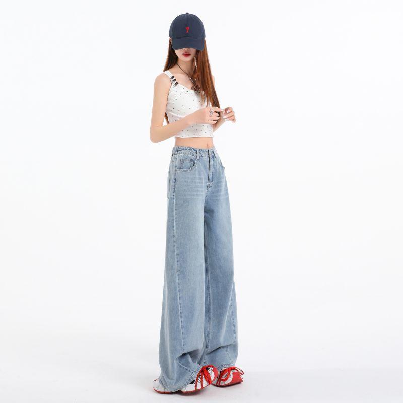 Spring Summer Premium Lyocell Tencel Relaxed Drape Wide Leg Saber Cut Floor Sweeping Denim Long Pants Female Casual Pants Oversize Denim Trousers