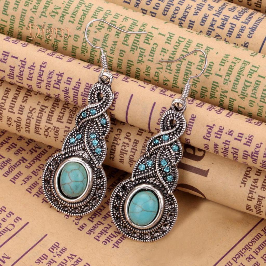 Miss Sugar Vintage Women Earrings Faux Turquoise Gourd Shape Long Dangle Ear Hooks Jewelry