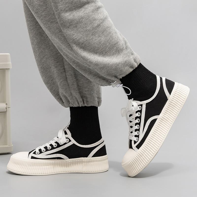 2025 Spring and Summer New Canvas Shoes Women's Versatile Little White Shoes Casual Board Shoes Women's Xiaoxiang Platform Biscuit Shoes Women's B518