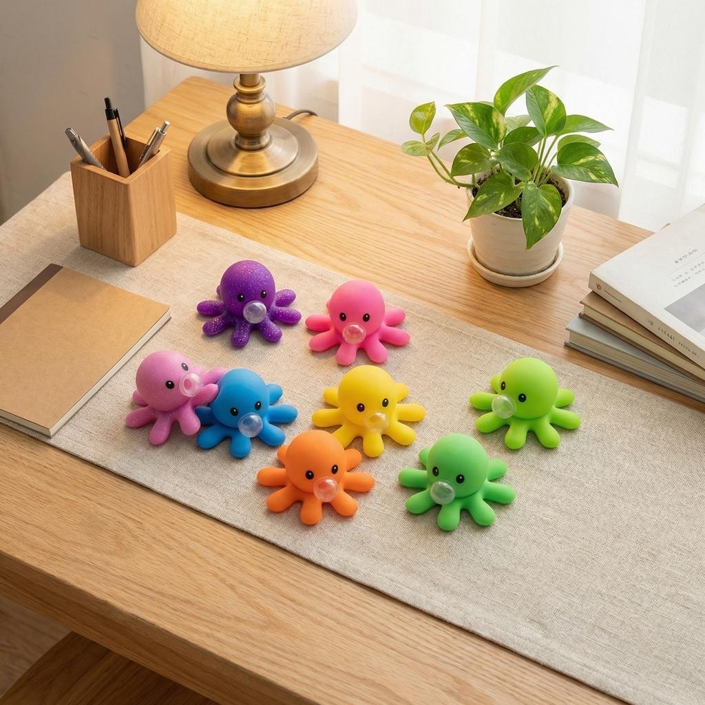Octopus Shaped Soft Silicone Fidget Toy for Kids and Adults Sensory Stress Relief Desk Decoration Set of 6 Pieces