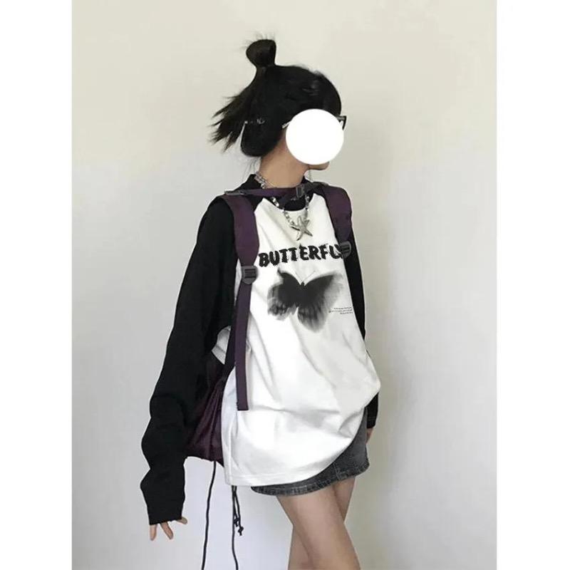 2KWEIRD Y2k Aesthetic Long Sleeve T-shirt Women Letter Print Oversized Grunge Vintage Tee Shirts Loose Clothes Female Cotton Tops