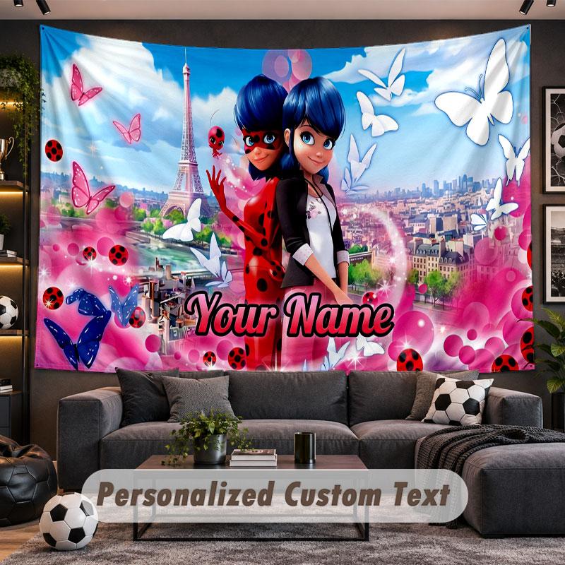 Arazzo da Parete Nome Personalizzato Modello Miraculous Ladybug Tessuto Stampato Personalizzato Decorazione Murale