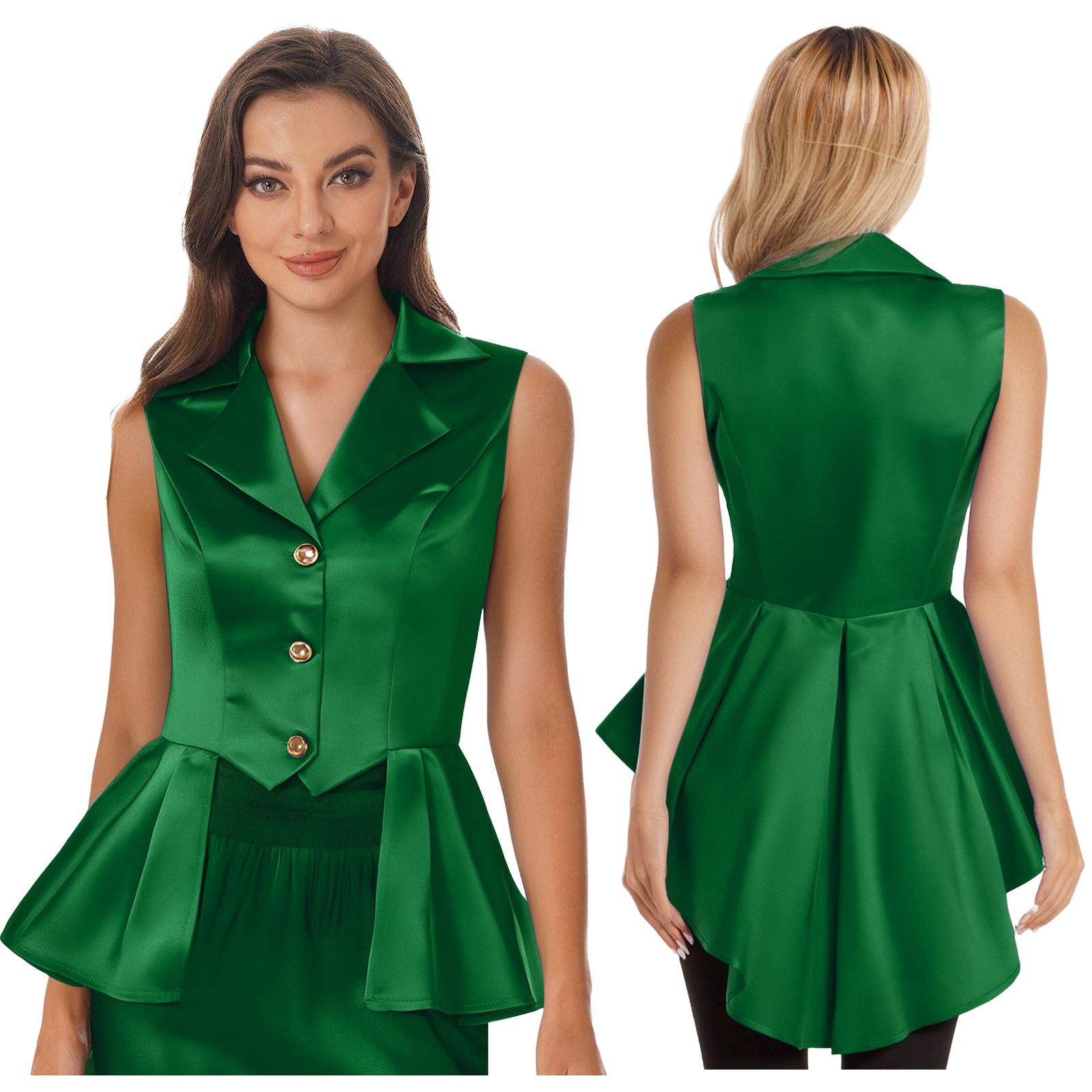 

Women s Victorian Waistcoat Jacket Sleeveless Asymmetric Ruffled Hem Top Gothic Vest with Buttons S-3XL Size for Theme Party Holiday Cosplay Halloween S зелений