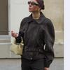 Women's Fashion Suede Biker Jacket with Belt - European American Style