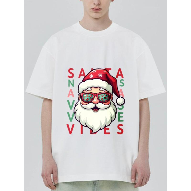 Christmas T-Shirt Black Santa Claus with Sunglasses and Navidad Text Holiday Party Wear