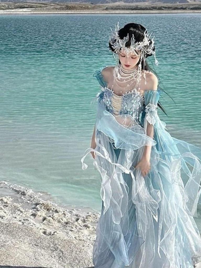 Princesa Sereia Série Exótica: Vestido de Fada Bordado Degradê Hanfu