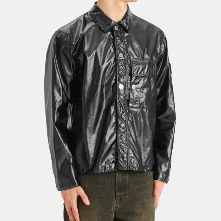 Stone Island Solid Color Polo Collar Single Breasted Long Sleeve Jacket Men Jackets Black K1S1512000-01S0022-V0029