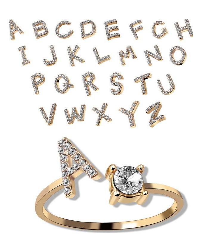 Silber/Roségold Farbe 26 englische Buchstaben CZ Zirkon Öffnungsringe verstellbare Ringe Schmuck