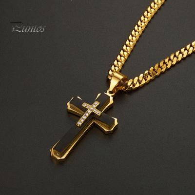 Herrenhalskette mit Zirkonia-Anhänger, Halsschmuck, dicke Kette, Alltagskleidung, Geschenk, leichte Edelstahl-Halskette für Männer