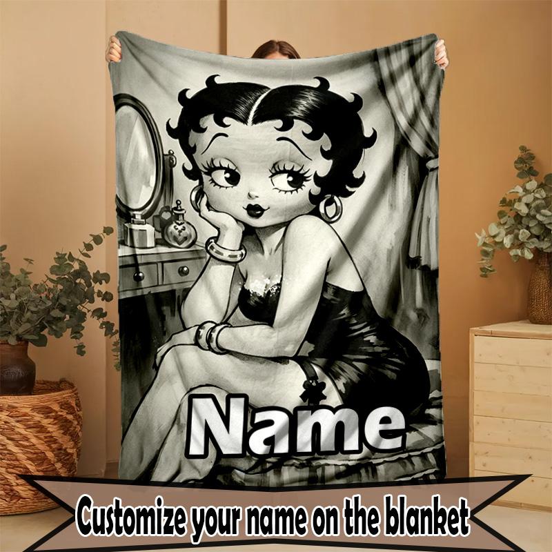 Custom Name Personalized Betty Boop Print Blanket, Home Decor, Bedroom, Sofa, Camping, Couch, Gifts for Birthday Christmas