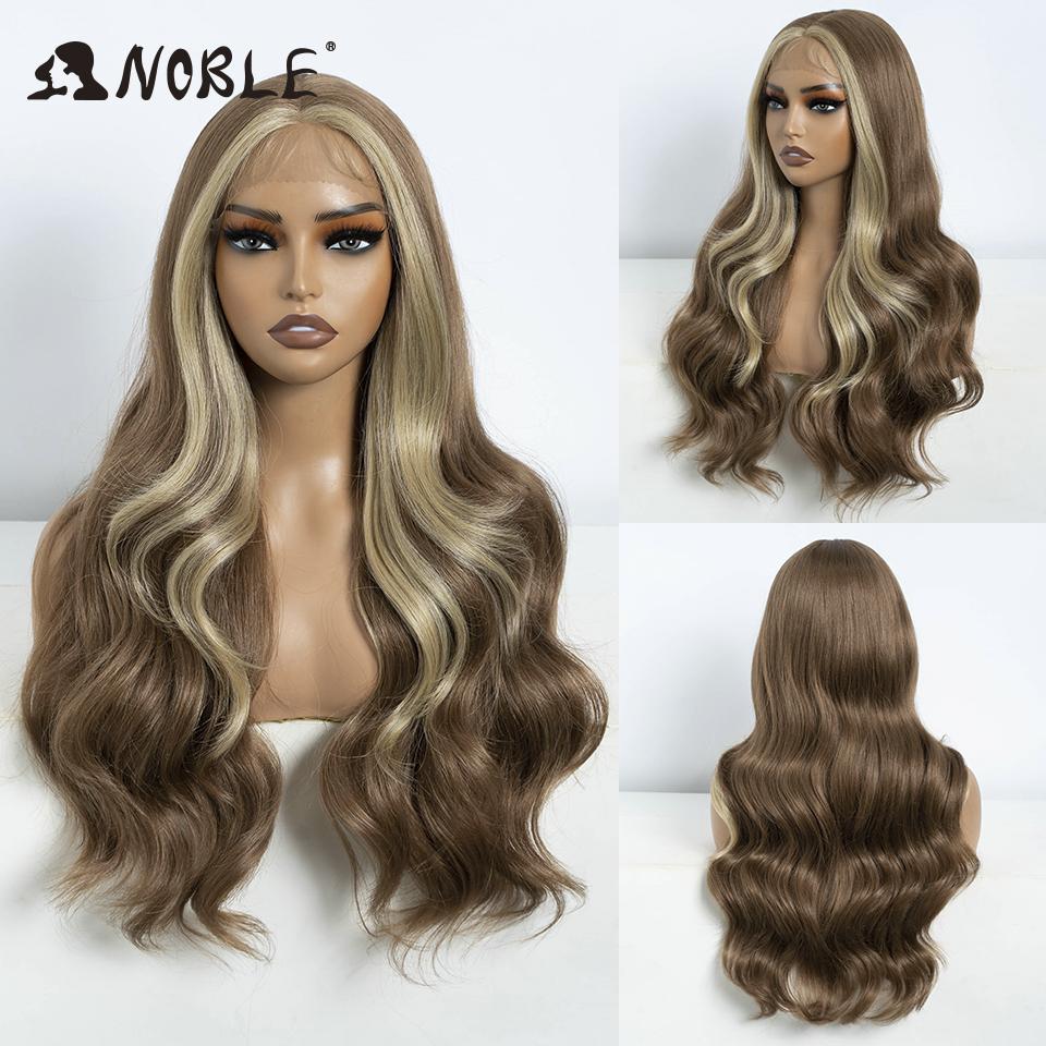 

Noble Synthetic Lace Front Wig Long Wavy Wig 26 Inch Lace Part Body Wavy Lace Wig For Women Brown Ombre Blonde Cosplay Wig (as the picture,150%&26inches&Lace Front)