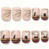 24 nail art autumn and winter style cute black cat branches short square wearing nail pads