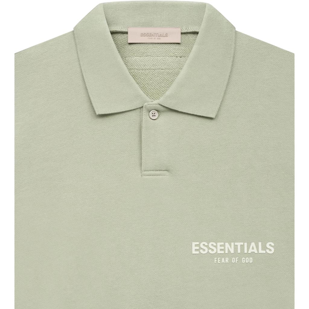 Fear of God Essentials SS22 Long Sleeve Polo With Flocked Logo Men Polo Shirts Seafoam Gray-Green FOG-SS22-182