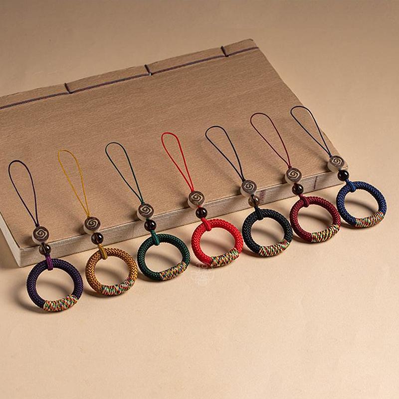 Chinese Style Phone Wrist Charm Strap Cell Phone Finger Keychain Hand-Woven Ring Buckle Pendant Cloud Pattern