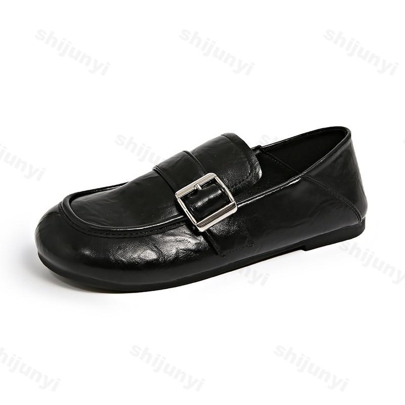 Fashion Women Casual Shoes Spring Autumn New Fashion Buckle Strap Slip On Flats Lightweight Comfortable Vintage Soft Sole Leather Shoes