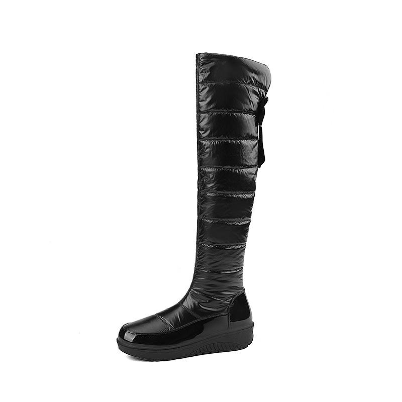 Autumn and Winter Knee Boots Women's Side Zipper Waterproof Non-slip Warm Down Snow Boots Medium Cold-resistant Cotton Shoes Large Size
