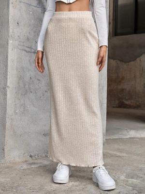 European & American Autumn Casual High-Waisted Hip-Hugging Knitted Midi Skirt for Women