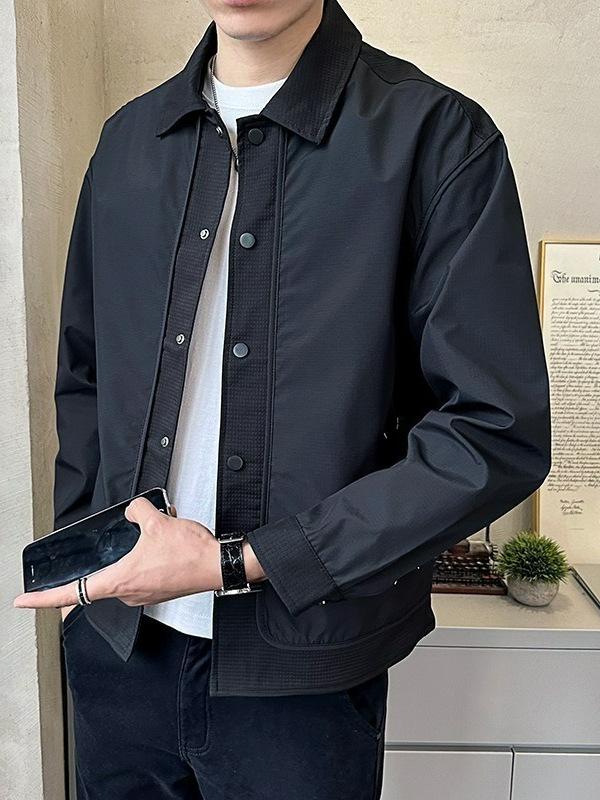 2025 Men's Casual Street Style Jacket - Trendy Lapel, High-End Workwear for Spring & Autumn