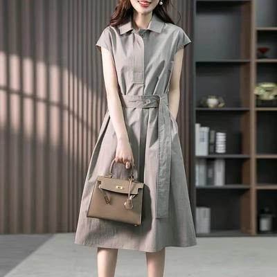 Vestido Midi Elegante de Verão Harajuku Liso com Amarração na Cintura Vestidos Simples de Temperamento Curto para Senhoras Vestidos de Festa