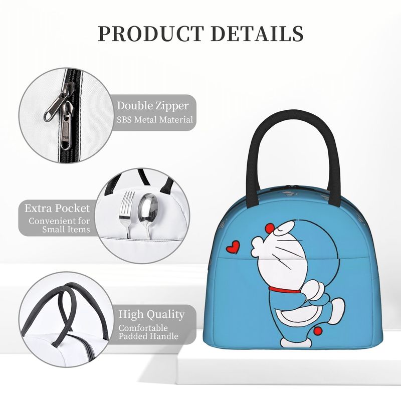 Cute Doraemon Insulated Lunch Bags Portable Lunch Container Thermal Bag Tote Lunch Box Beach Outdoor Men Women