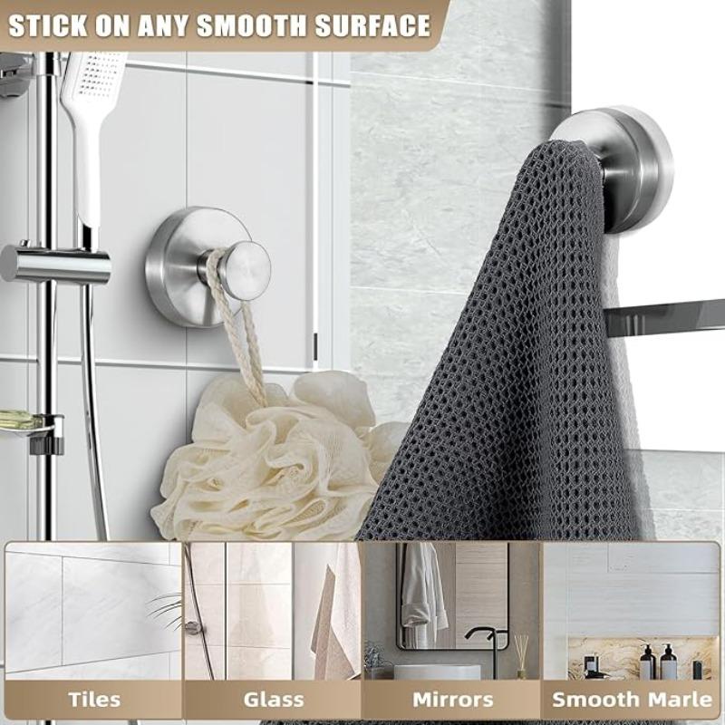 Suction Cup Shower Hooks Heavy Duty No Drill Stainless Steel Vacuum Hooks Rustproof Towel Hooks for Bathroom Kitchen Glass Tile