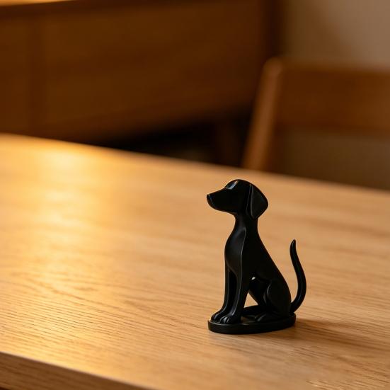 3D Printed Geometric Dog Sculpture Modern Minimalist Desk Decor Matte Black & White