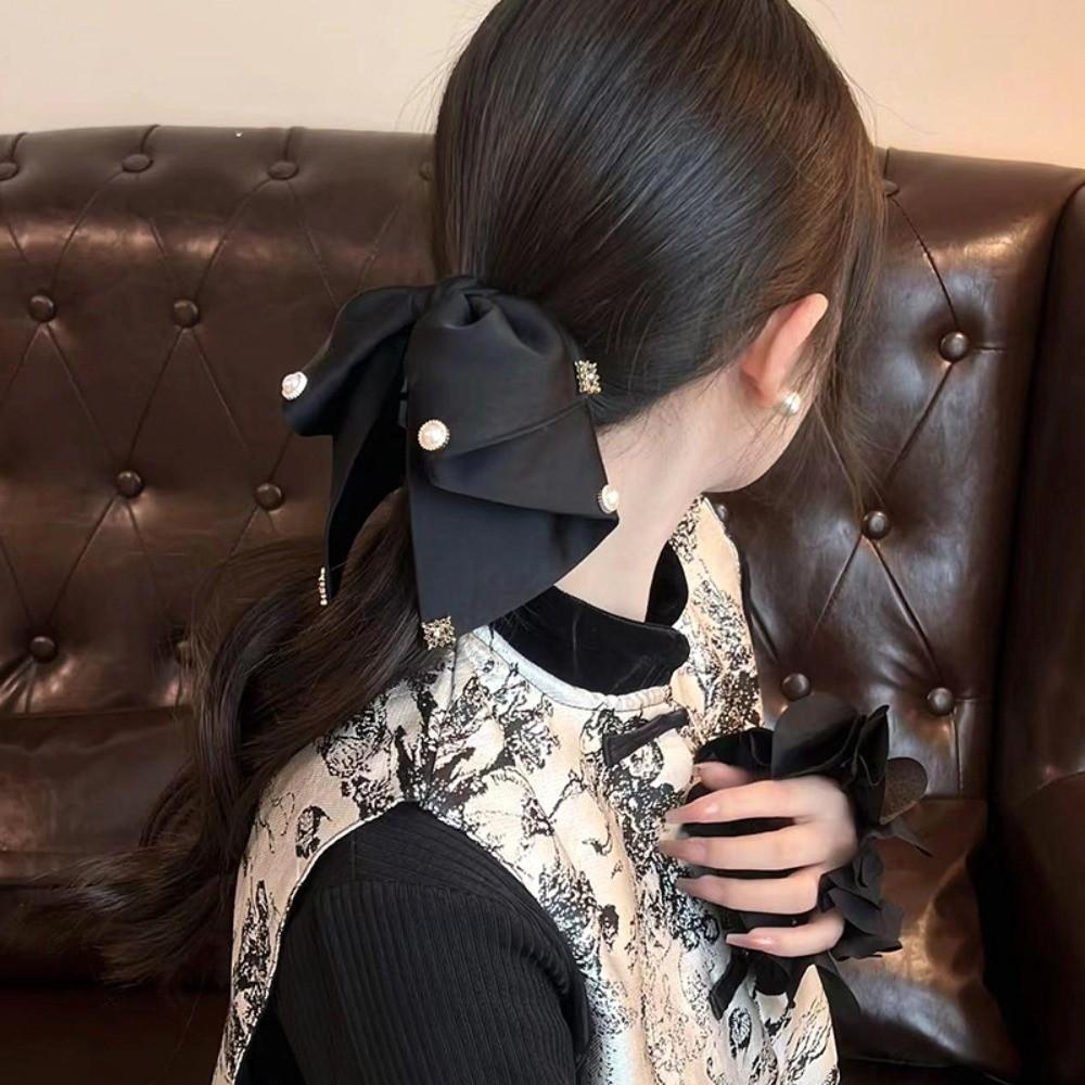 Beads Shiny Rhinestone Hair Claw Elegant Women Sequin Hairgrips Fashion Black Bow Shark Clip  Daily