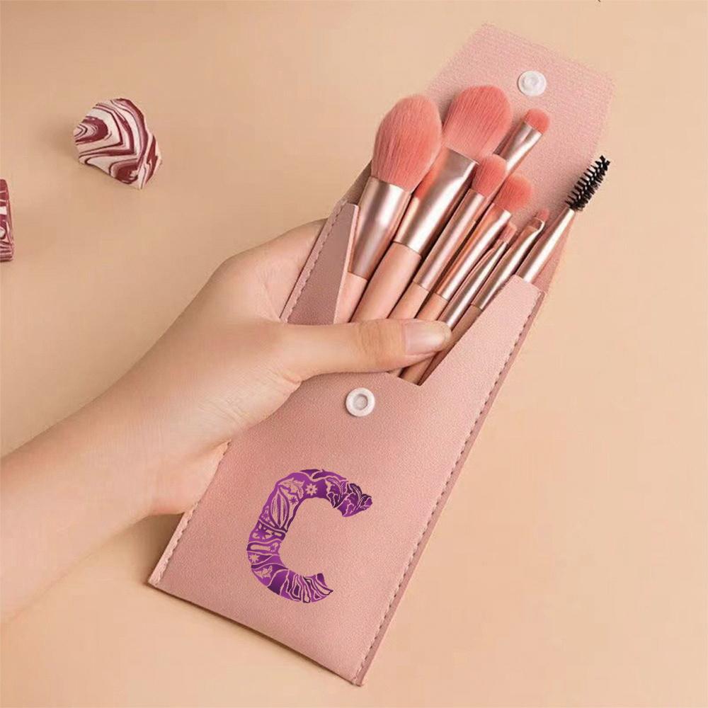 8Pcs Pink Makeup Brushes Set Professional Eyeshadow Brushes With Portable Case For Travel Engrave Image Pattern