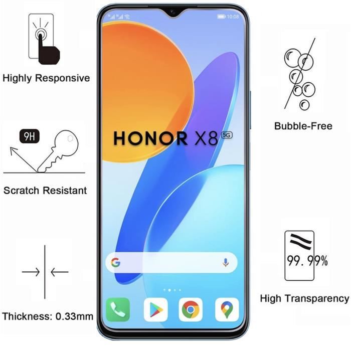 Coque antichoc - PHONILLICO - HONOR X8 5G - Silicone souple - Protection renforcée - 2 Verres Trempé
