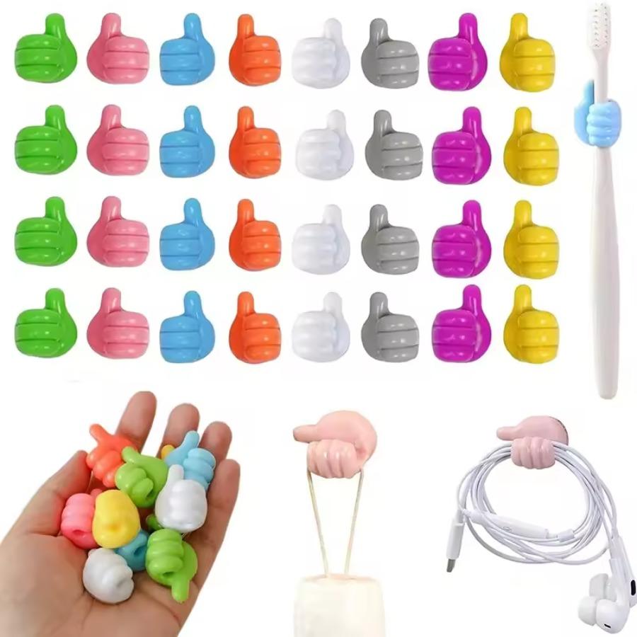 10Pcs Thumb-Shaped Hook Cable Organizer Storage Clips No-Drill Adhesive Hooks Plastic Perfect for Charging Cables Cord Holder