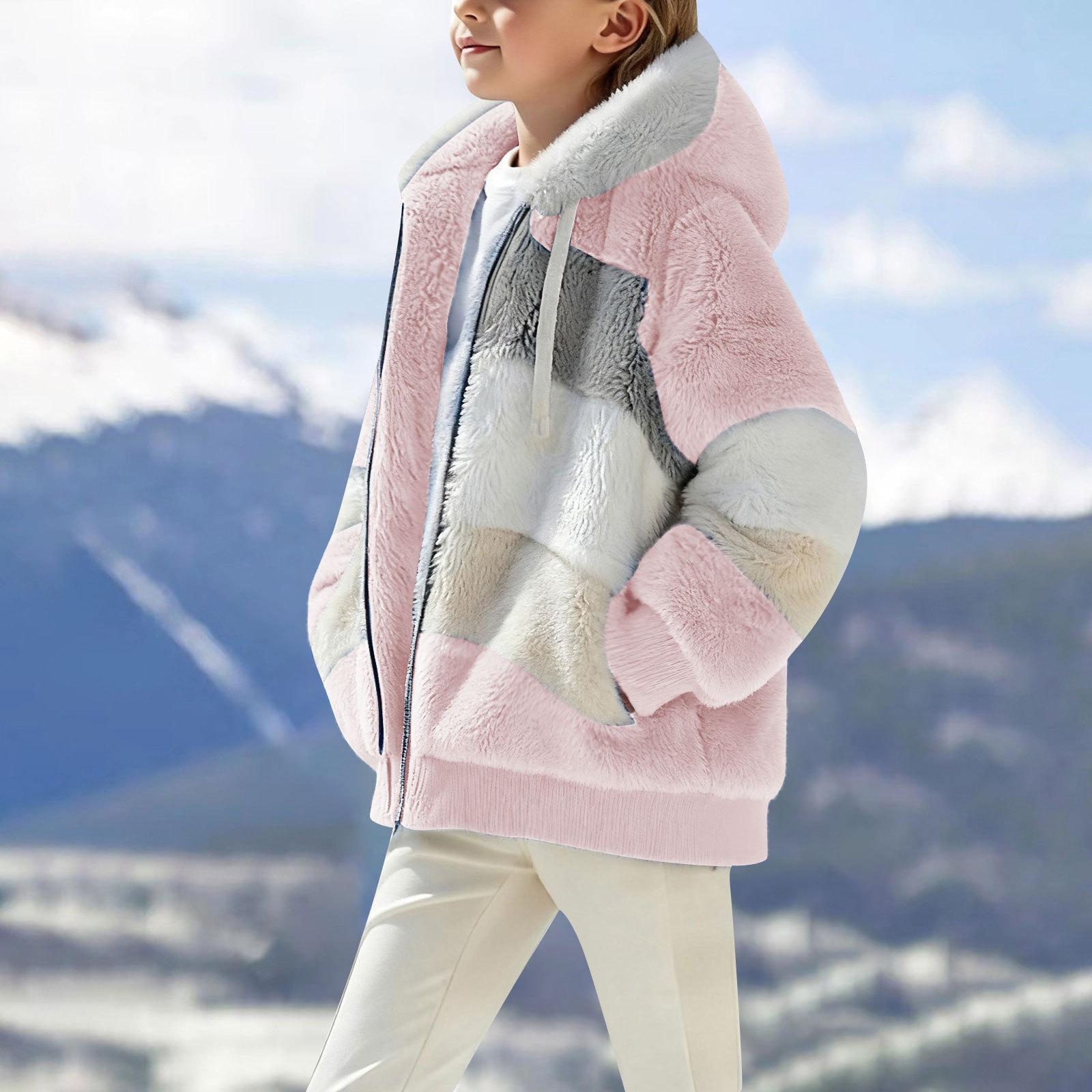 Повседневный флисовый топ для девочек, утепленный, на подкладке, средний, большой размер, детский флисовый худи, на подкладке, цветной, блочный жакет 130