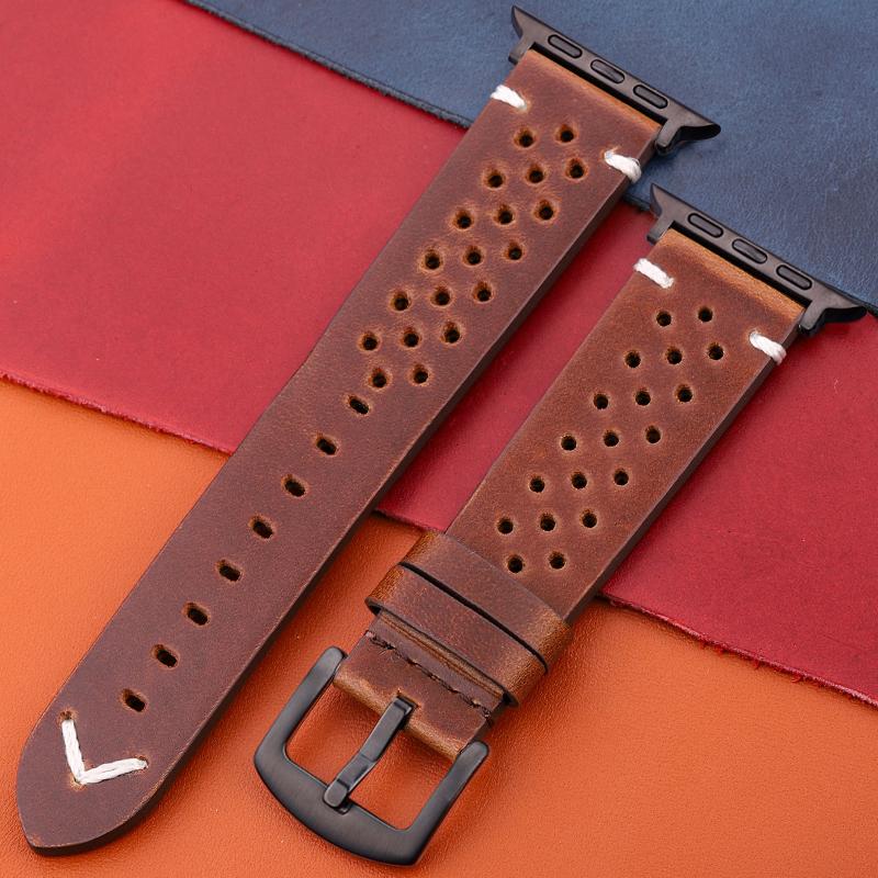 Watchband Genuine Leather Watchband For Apple Watch Band 44mm 45mm 40mm 41mm 42mm 38mm Strap Women Men Iwatch Series 7 6 5 4 Se Bracelet