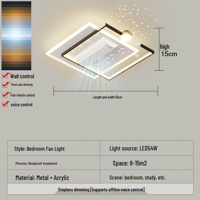 Smart Voice-Controlled Leafless Ceiling Fan Light for Living Room/Bedroom, Tricolor, Stepless Dimming, 110V.