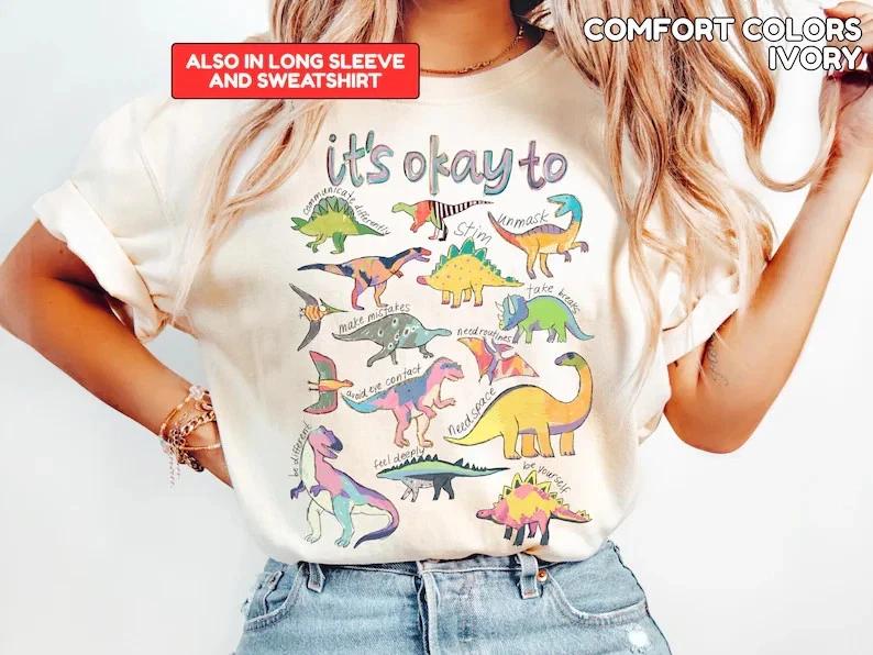 It’s Ok To Be Different Autism Dinosaur Shirt Autism Awareness Shirt Autism Mom 2XL