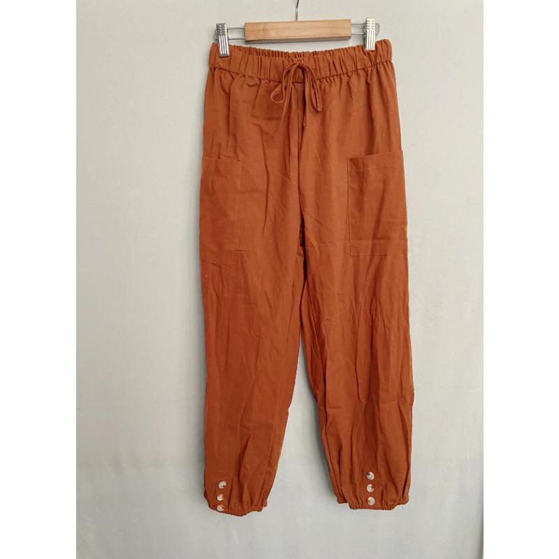 Damen Elastische Taille Leinenmischung Hose Kordelzug Verkürzte Hose Mit 10 Farboptionen