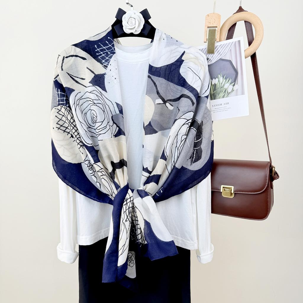 Classic Fashion Trend Long Scarf Women With Elegant Temperament Cotton Linen Floral Printing Shawl Wholesale