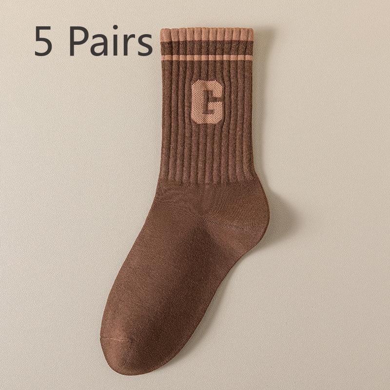 5 Pairs of Women's Spring and Summer New Trend Pure Cotton Sports Tube Socks