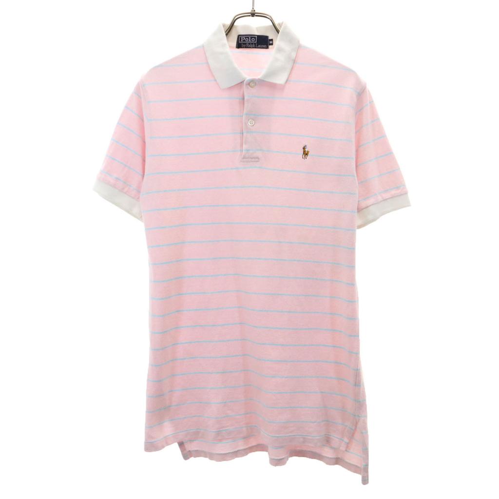 Polo by Ralph Lauren Border Pattern Short Sleeve Polo Shirt M Pink Fawn Men's Used