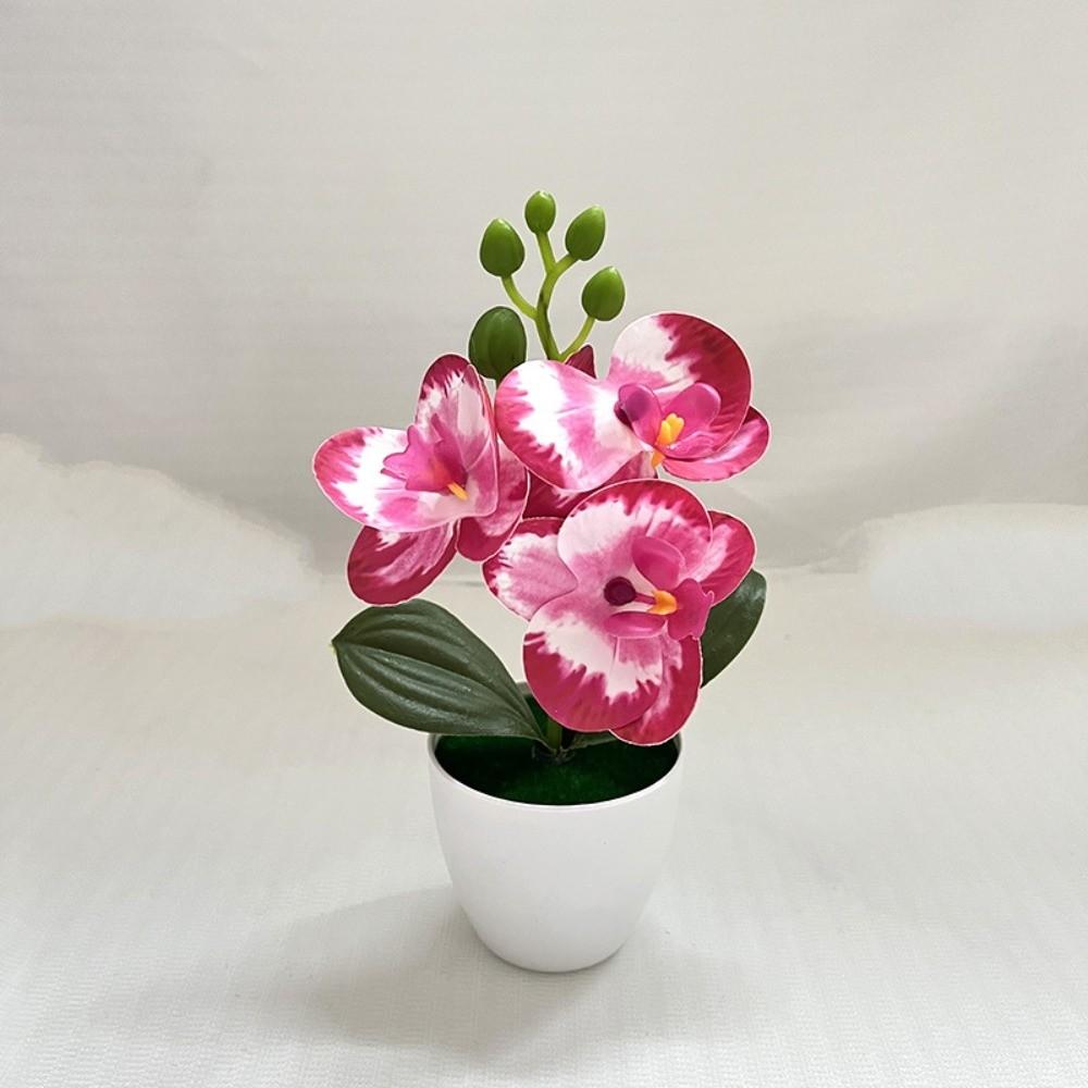 White Flower Pot Artificial Orchid Bonsai Multi-Bloom Artificial Faux Plants  Home Decor