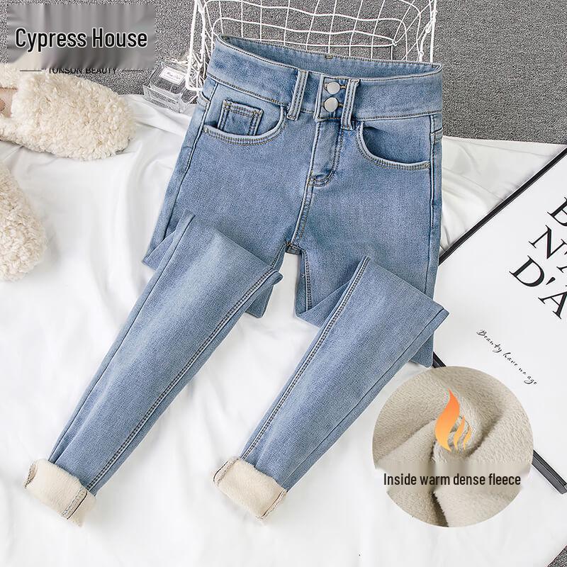 

Women s High-Waist Fleece-Lined Washed Slim-Fit Jeans S