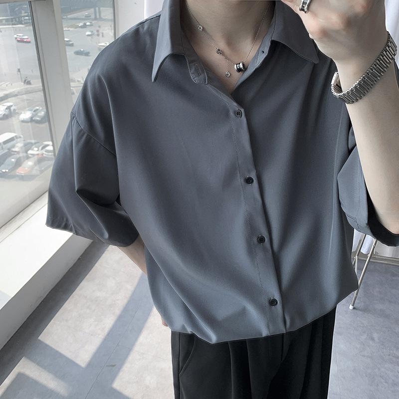 Men's Summer Design Short-Sleeve Ice Silk Shirt Youth Lightweight and Handsome Loose-Fit Top